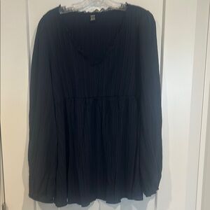 SHEIN Navy Blue Long Sleeve Smocked Blouse size XXL